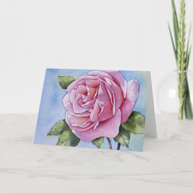 Watercolor rose flower holiday card (Front)
