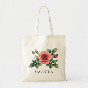 Watercolor Rose Flower Tote Bag