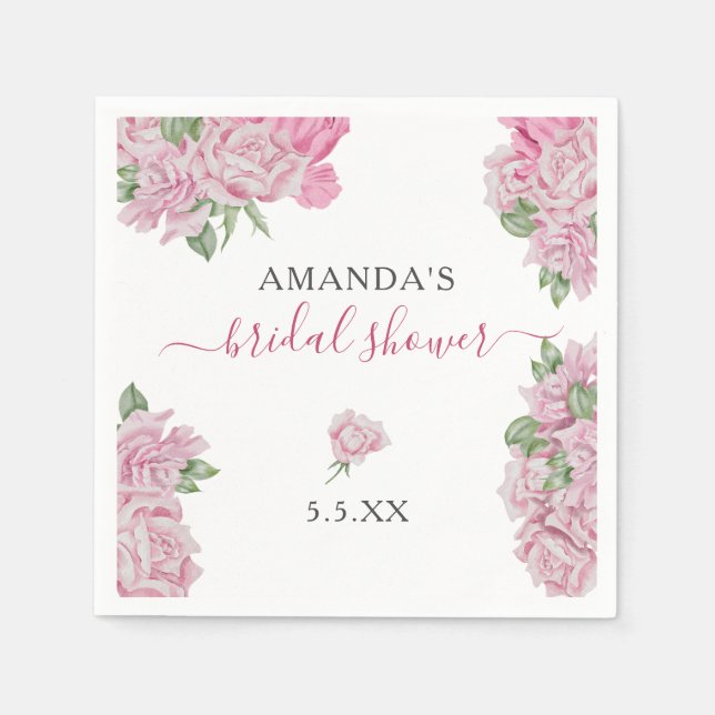 Watercolor rose flowers - BRIDAL SHOWER Napkin (Front)