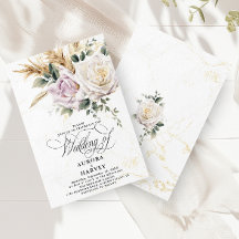 Watercolor Rose Flowers Elegant Chic Wedding