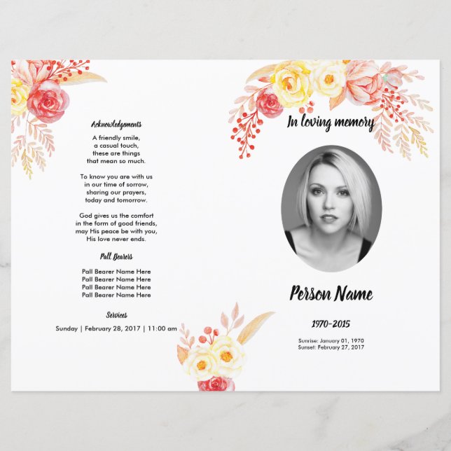 WATERCOLOR ROSE | Funeral Program Template (Front)