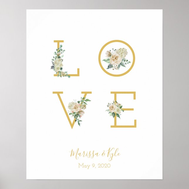 Watercolor Rose Garden LOVE Wedding Print (Front)