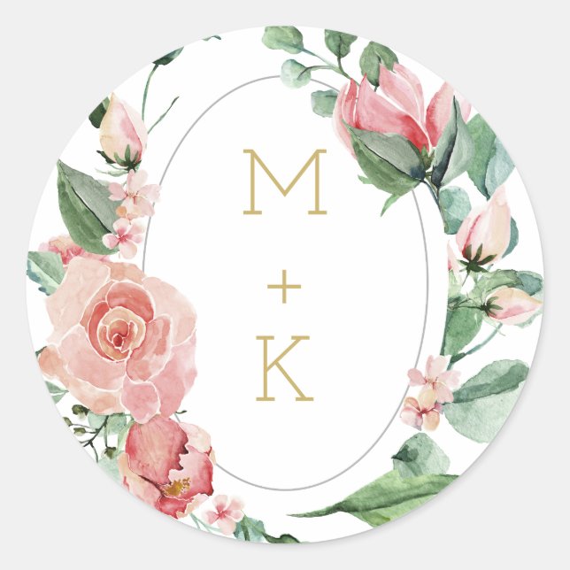 Watercolor Rose Garden Monogram Wedding Seal (Front)