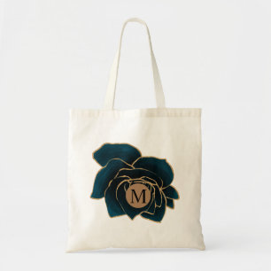 watercolor rose gold and blue faux foil monogram tote bag