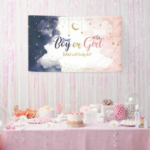 Watercolor Rose Gold and Navy Blue He or She Banner
