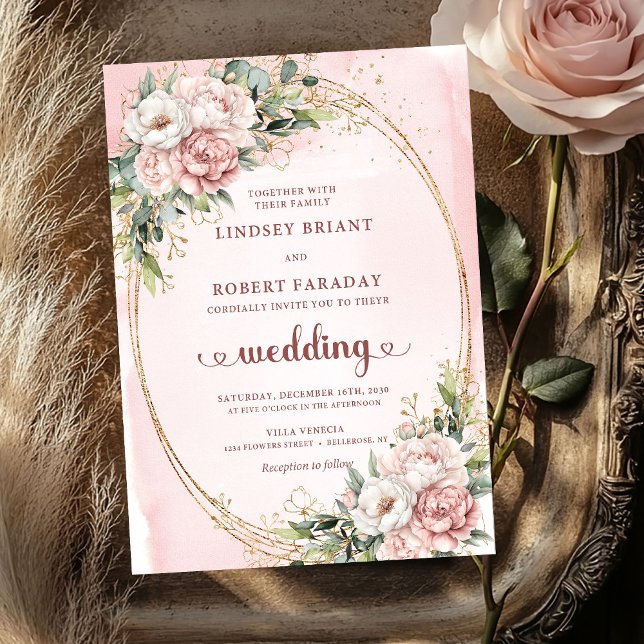 Watercolor Rose Gold Blush Flowers Greenery Weddin Invitation (Watercolor Rose Gold Blush Flowers Greenery Wedding Invite

)