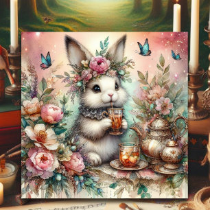 Watercolor Rose Gold Bunny Easter Tea Party  Holiday Card