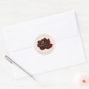 Watercolor Rose Gold Burgundy Save The Date Classic Round Sticker