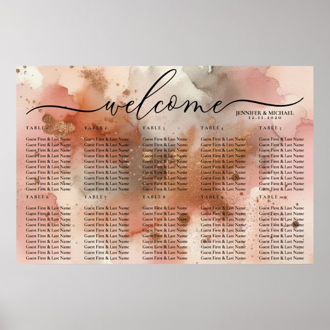 Watercolor Rose Gold Celebration Welcome Seating Poster (Front)