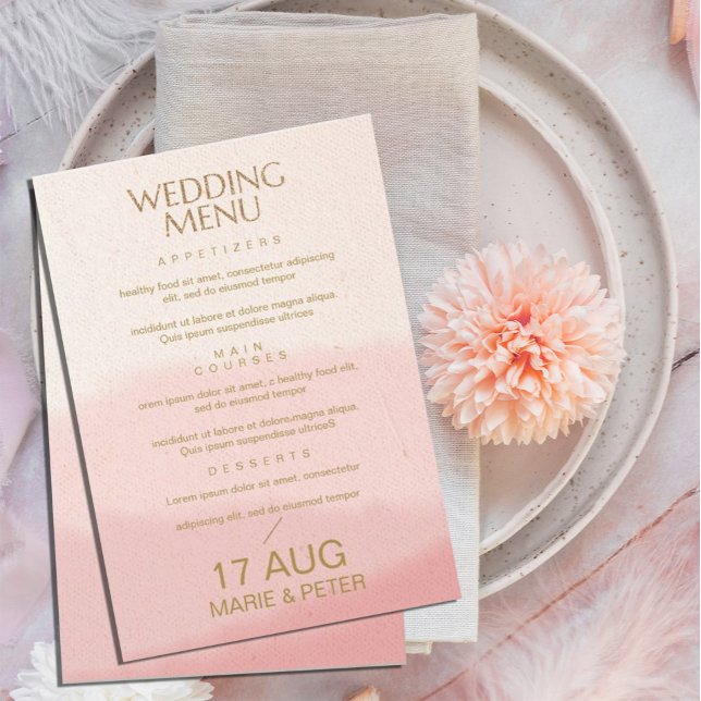 Watercolor Rose Gold Glitter Menu Wedding Invitation (Creator Uploaded)