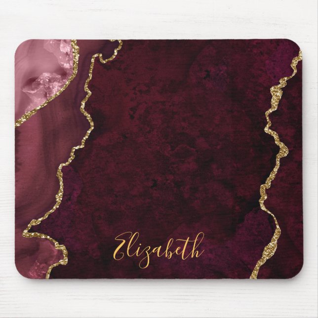 Watercolor Rose Gold Marble Agate Geode Mouse Mat (Front)