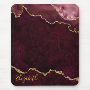 Watercolor Rose Gold Marble Geode Agate Mouse Mat