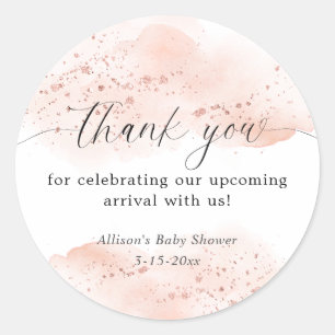 Watercolor rose gold pink white thank you favour classic round sticker