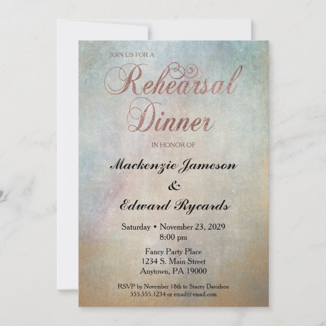 Watercolor Rose Gold Rehearsal Dinner Invitation (Front)