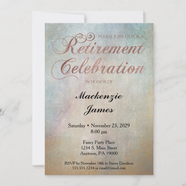 Watercolor Rose Gold Retirement Party Invitation (Front)