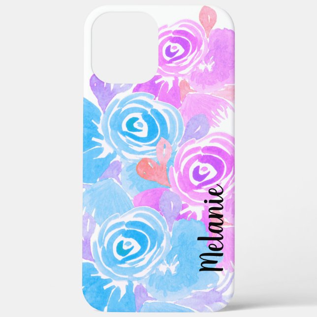 Watercolor Rose Greenery  Colourful  Monogrammed  Case-Mate iPhone Case (Back)