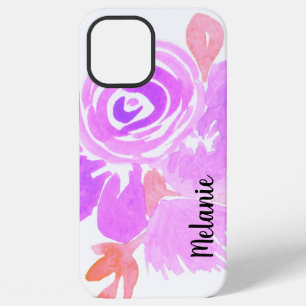 Watercolor Rose Greenery  Pink Purple Monogrammed  iPhone 12 Pro Max Case