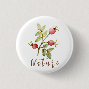 Watercolor rose hips 3 cm round badge