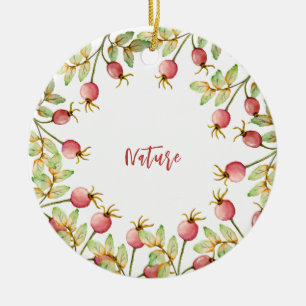 Watercolor rose hips ceramic tree decoration