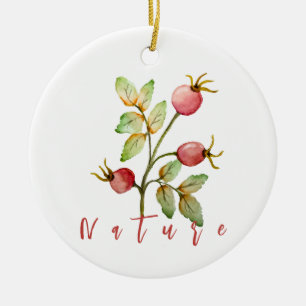 Watercolor rose hips ceramic tree decoration