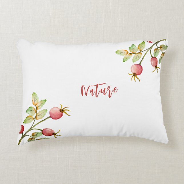 Watercolor rose hips decorative cushion (Front)