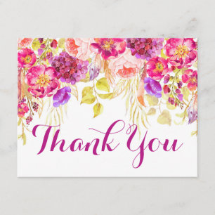 Watercolor Rose Hydrangea Floral Thank You Card