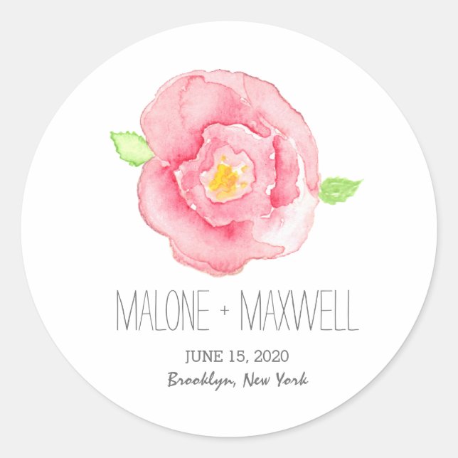 Watercolor Rose I Floral Wedding Sticker (Front)