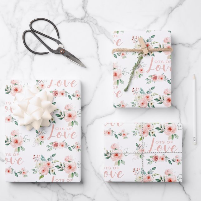 Watercolor Rose Lots of Love Wrapping Paper Sheets (Front)