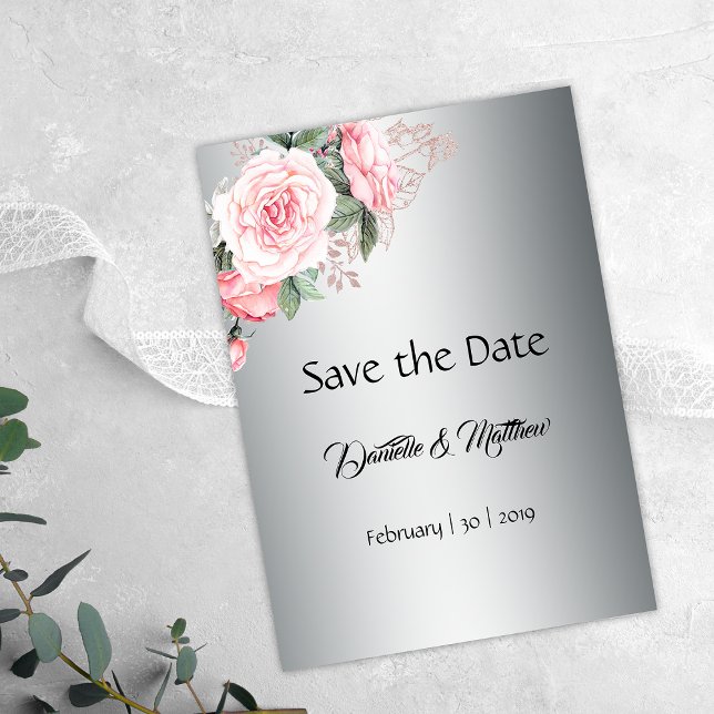 Watercolor Rose Pink and Silver Wedding  Save The Date (Creator Uploaded)