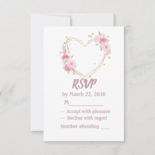Watercolor Rose Pink Floral Heart Wedding RSVP Card