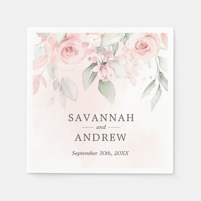 Watercolor Rose Pink Floral Wedding Napkins (Front)