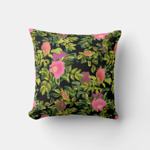 Watercolor rose pink flowers botanical floral retr cushion