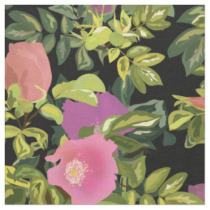 Watercolor rose pink flowers botanical floral retr fabric