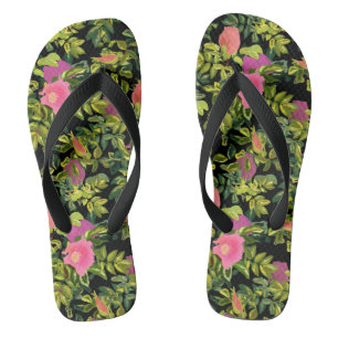 Watercolor rose pink flowers botanical floral retr flip flops
