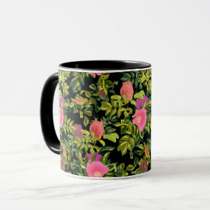 Watercolor rose pink flowers botanical floral retr mug
