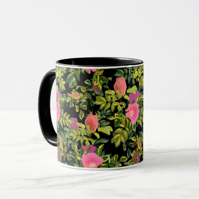 Watercolor rose pink flowers botanical floral retr mug (Front Left)