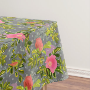 Watercolor rose pink flowers botanical floral retr tablecloth
