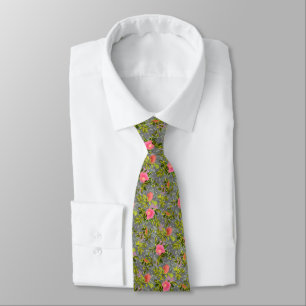 Watercolor rose pink flowers botanical floral retr tie