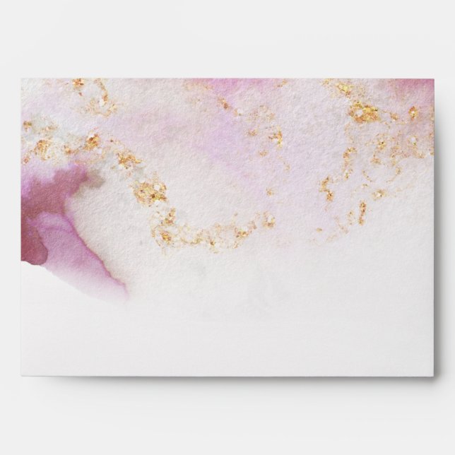 Watercolor Rose Quartz Gold Geode BarefootBride™ Envelope (Front)