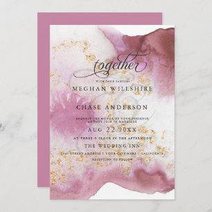 Watercolor Rose Quartz Gold Geode BarefootBride™ Invitation