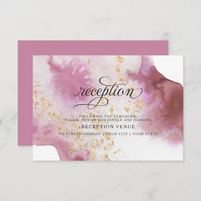 Watercolor Rose Quartz Gold Geode BarefootBride™ Invitation (Front/Back)