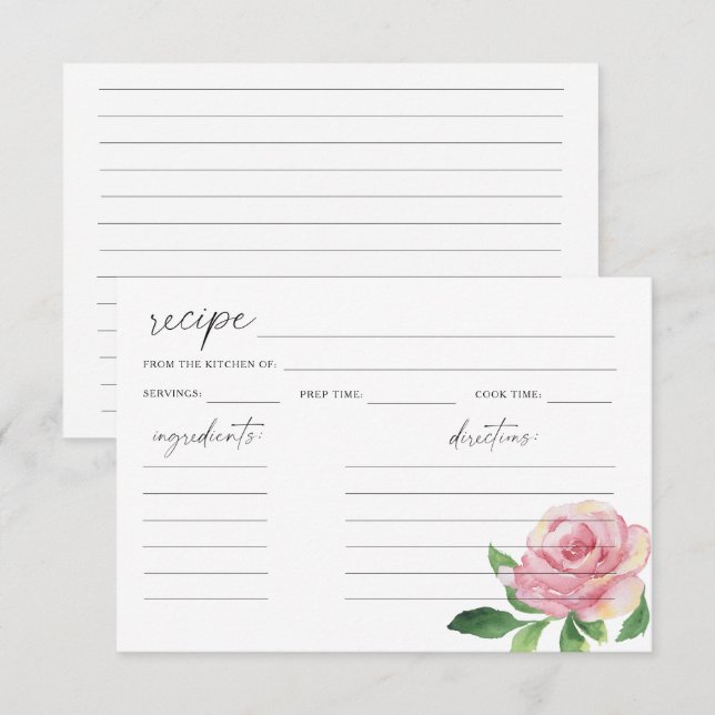 Watercolor Rose - recipe card (Front/Back)