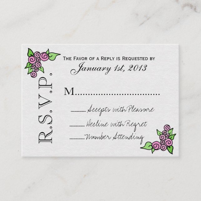 Watercolor Rose RSVP Cards (pk 100) (Front)