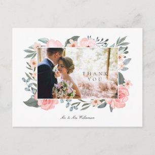 Watercolor Rose & Sage Greenery Wedding Thank You Postcard