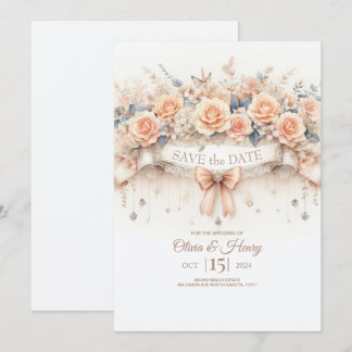 Watercolor Rose Save the Date Wedding Invitation