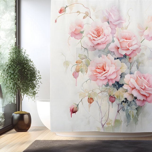 Watercolor Rose Vine Elegance Shower Curtain (Creator Uploaded)