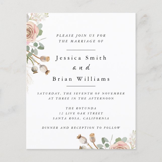 Watercolor Rose Wedding Flyer (Front)