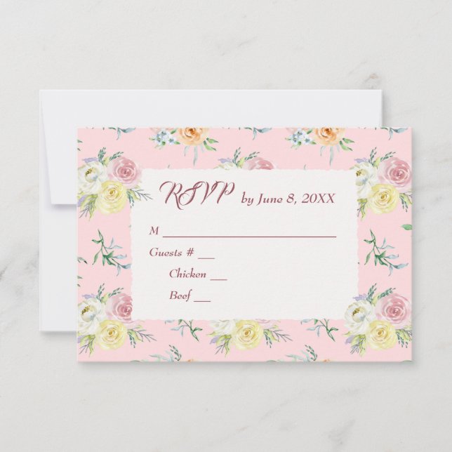 Watercolor Rose Wedding RSVP (Front)