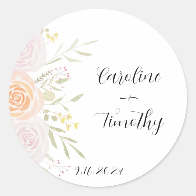 Watercolor Rose Wedding Sticker (Front)