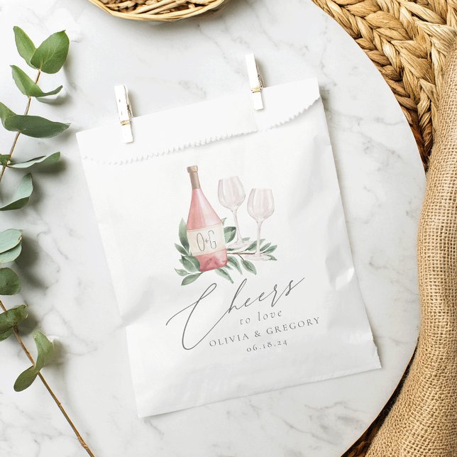 Watercolor Rose Wine Botanical Cheers to Love Favour Bags (Creator Uploaded)